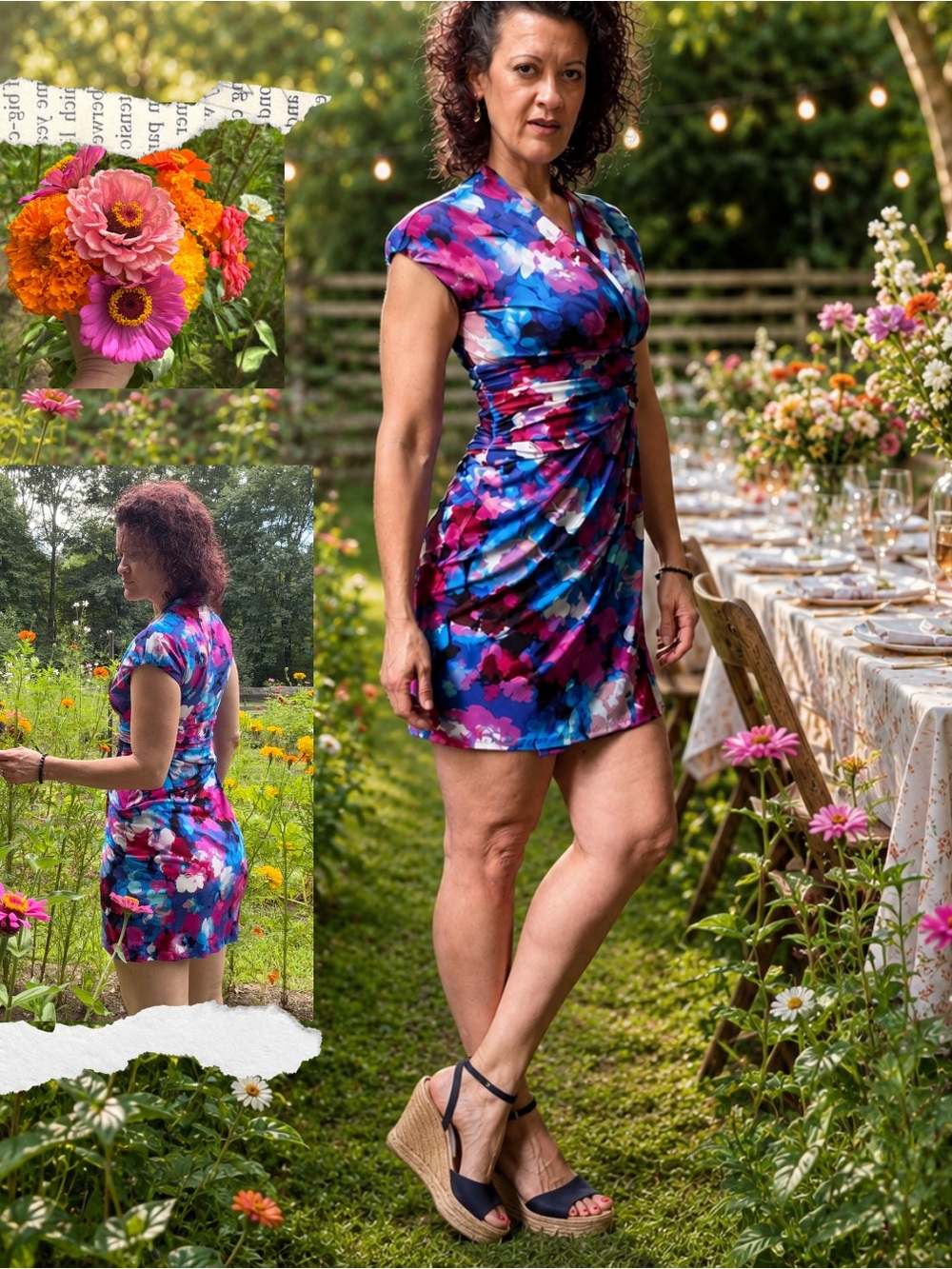 Maggy London Blue & Pink Watercolor Wrap Mini Dress